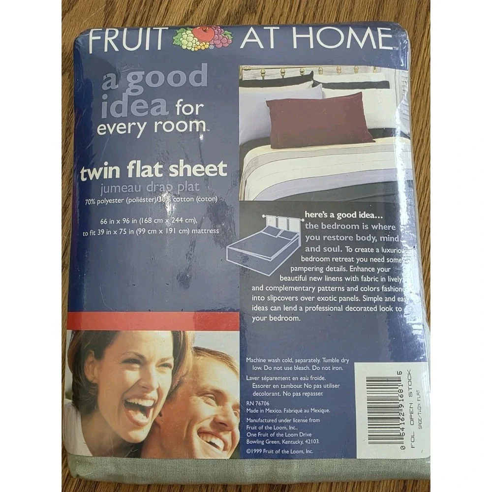 Vintage Fruit at Home Twin Fitted Sheet 1999 NIP Sage/Green